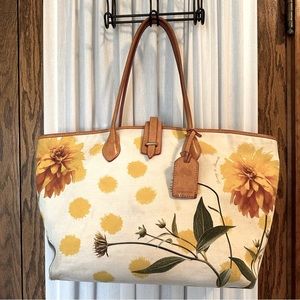 Dooney & Bourke Yellow Mum Flower Canvas & Leather Tote
